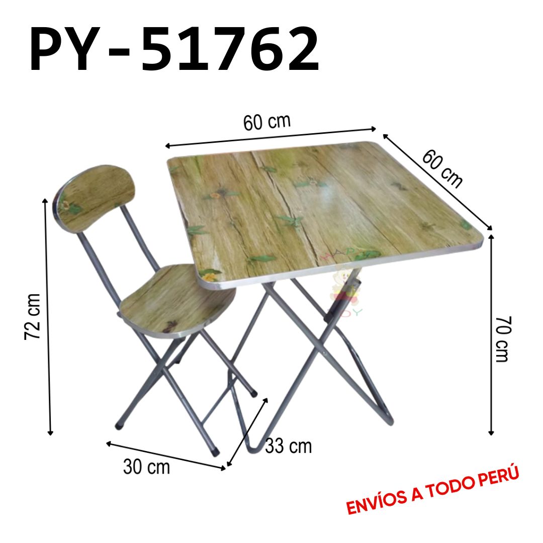 MESA + SILLA PLEGABLE 60 X 60 X 70 CM 