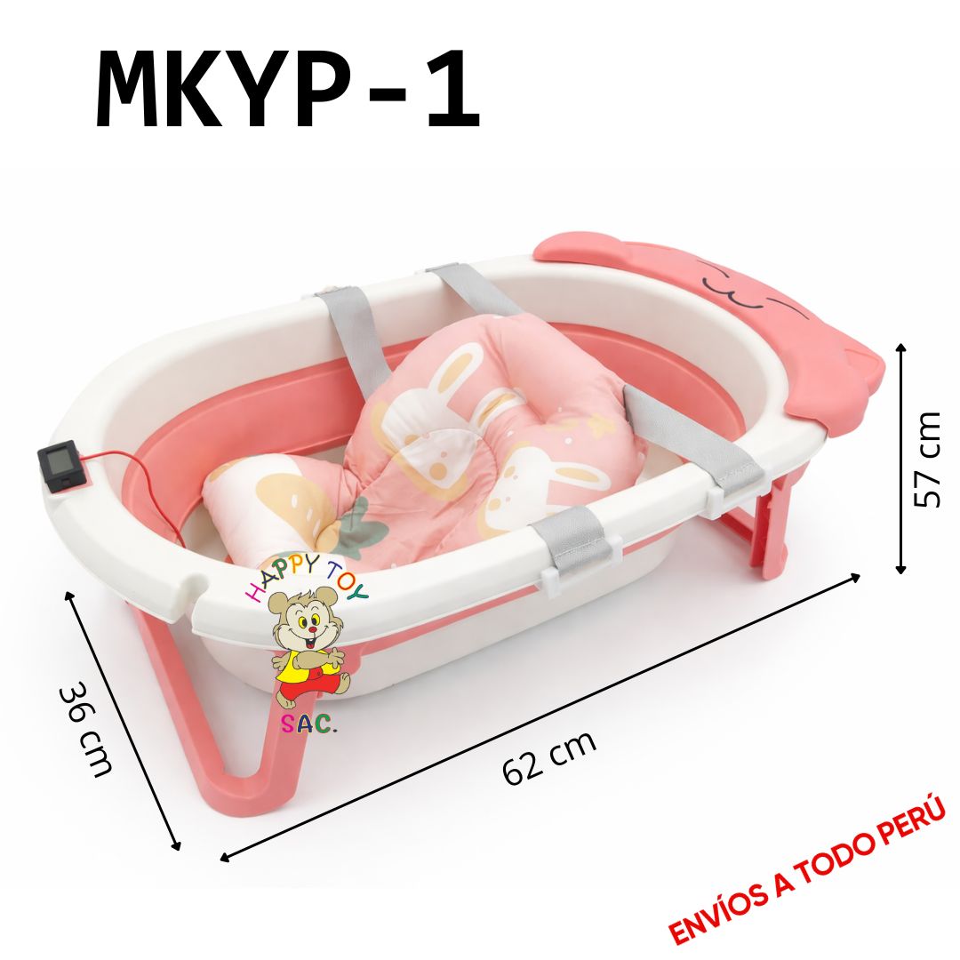 BAÑERA PLEGABLE DISEÑO GATITO CON COJIN ERGONOMICO 36 X 62 X 57 CM